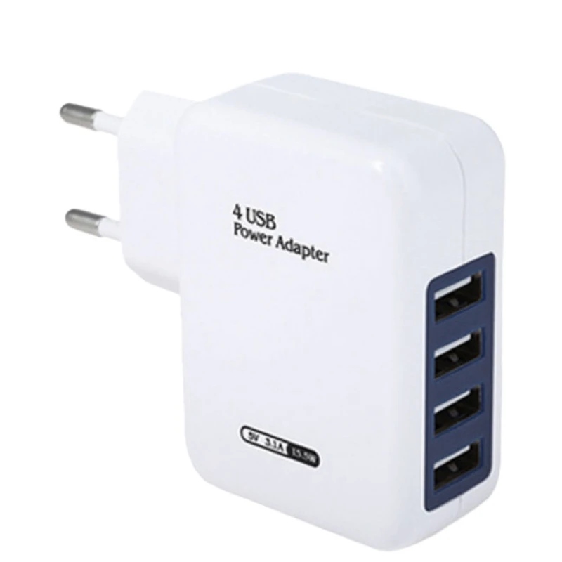 

Зарядное устройство с 4 портами USB, зарядный адаптер 15 Вт, Встроенный предохранитель, зарядное устройство подходит для офиса/дома (штепсельн...