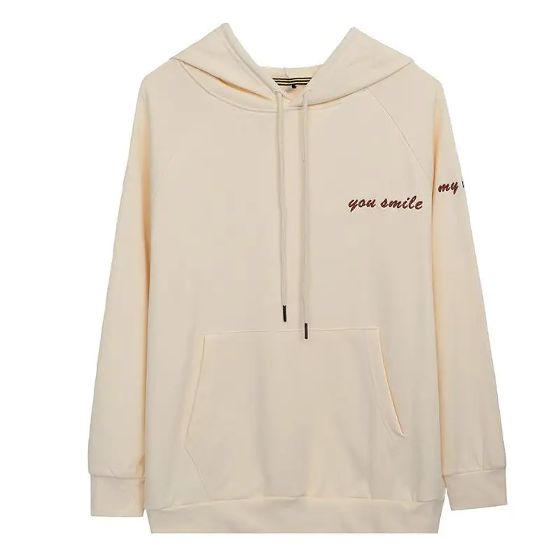 Женские толстовки с капюшоном хлопковые однотонные буквенным принтом большого