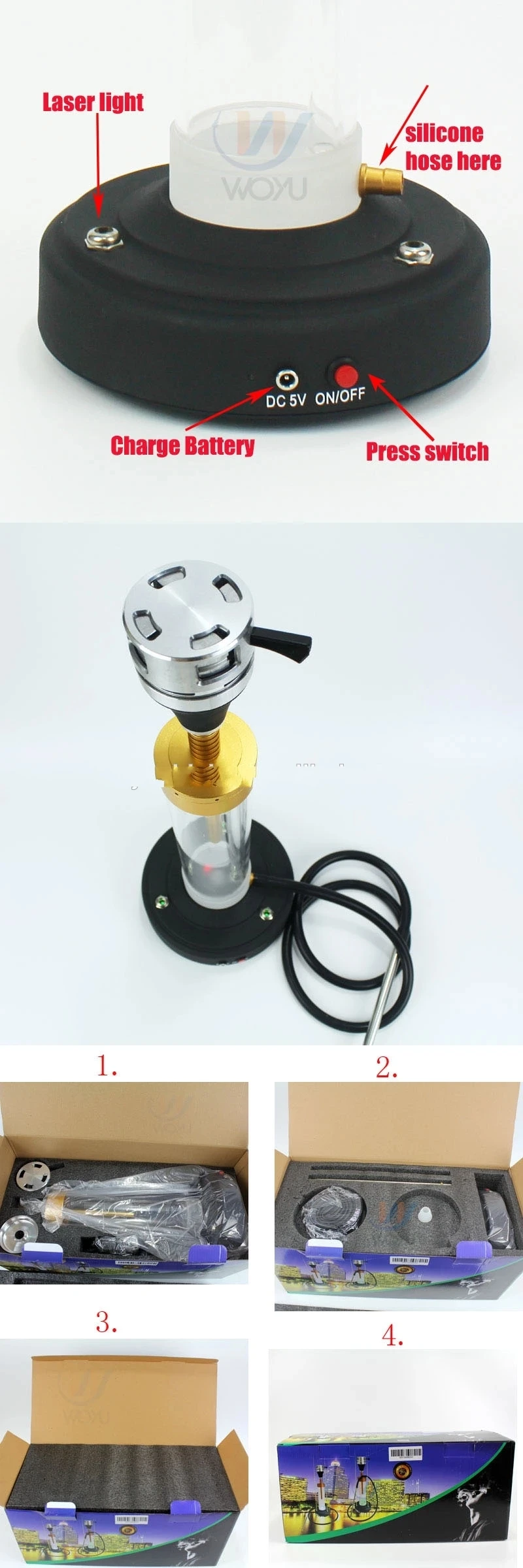 Chicha полный перезаряжаемый кальян с аккумулятором с лазерным светильник Provost стеклянная труба наргиле аксессуары для кальяна Рождество