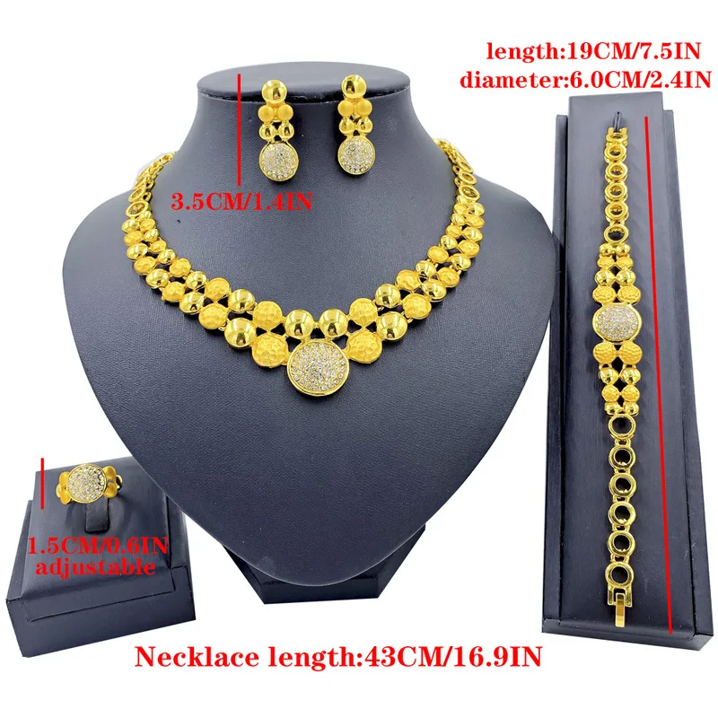 

African Fashion Jewelry Sets Round Necklace Bracelet Earrings Ring Luxury Jewelry Party Elegant Women Accessories Holiday Gift