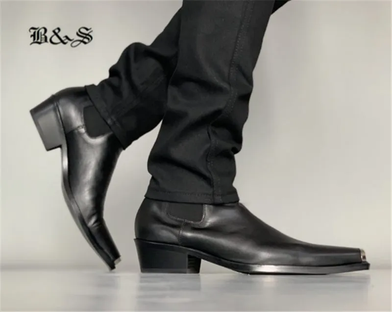 Черные и уличные роскошные ботинки челси из натуральной кожи с железным носком