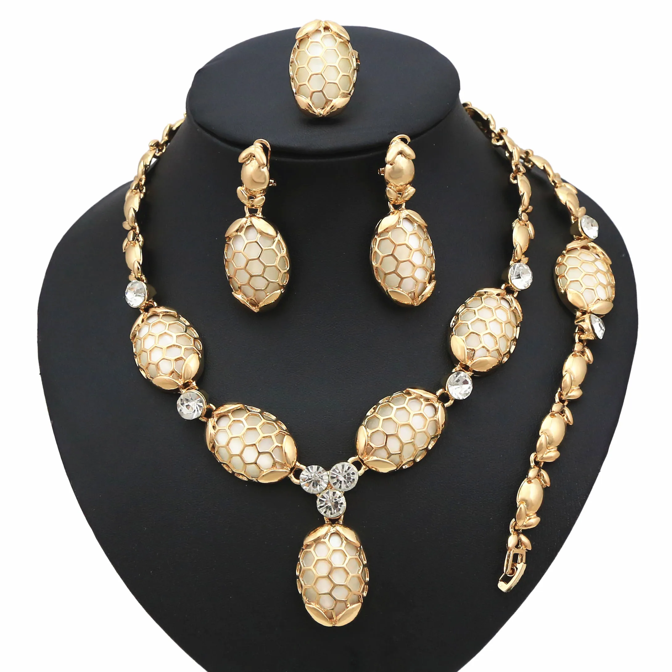 

Yulaili African Fashion Necklaces Topaz Pearl Cut diamond Wedding Band Jewelleries Set Fashion 18K Gold Plated Wedding Women Set