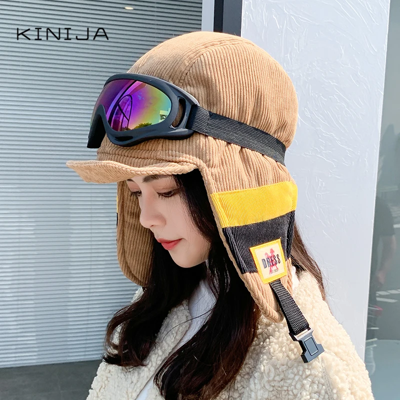 Зимние русские лыжные очки для активного отдыха шапка-бомбер женская теплая