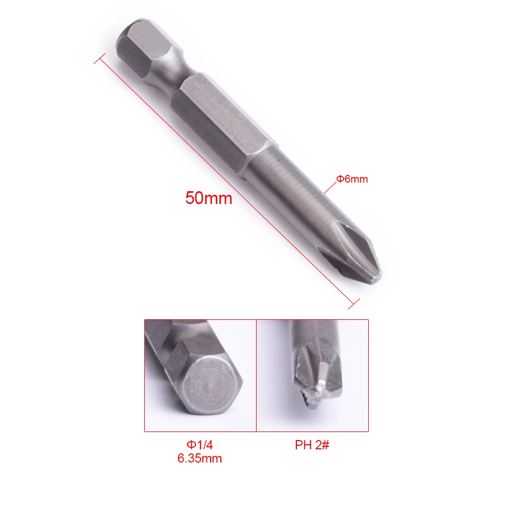 KNOKOO 1/4 Shank Screwdriver Drill Bit 50MM Length Phillips Head HEX6.35 Magnetic Screw Driver Bits 10pcs/lot - Цвет: 6.35x50x6.0x2xPH