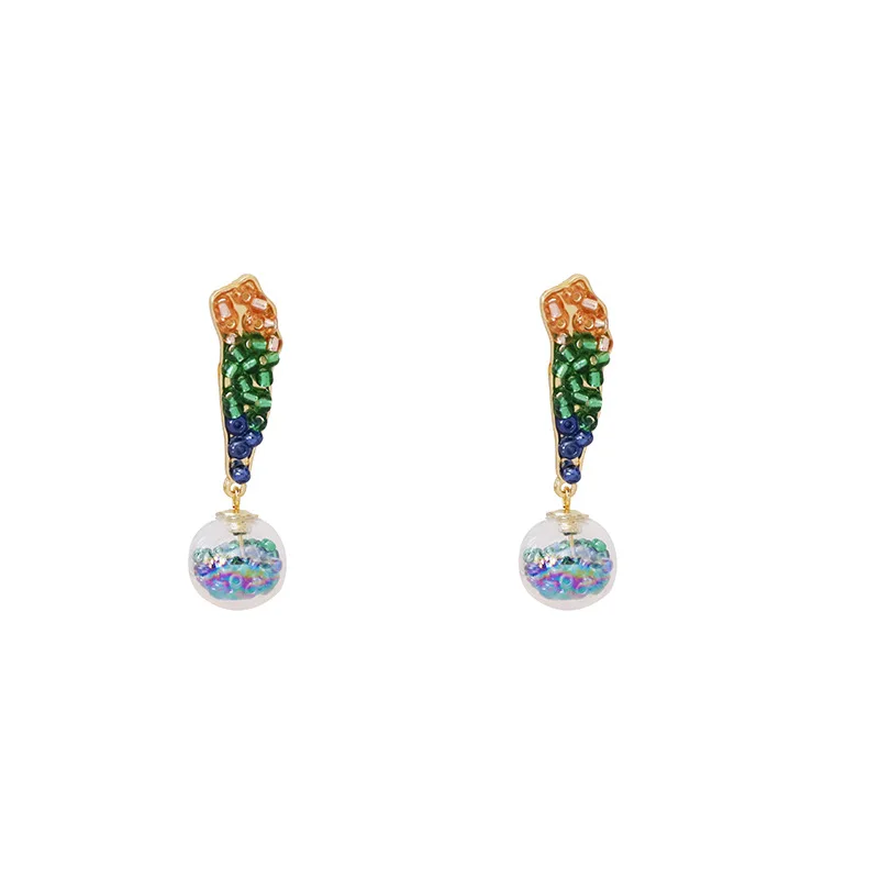 

Trendy Women Bohemian Tassel Earrings Glass Ball Needle Dorp Earrings Geometric Beaded Pendant Earrings Bijoux femme