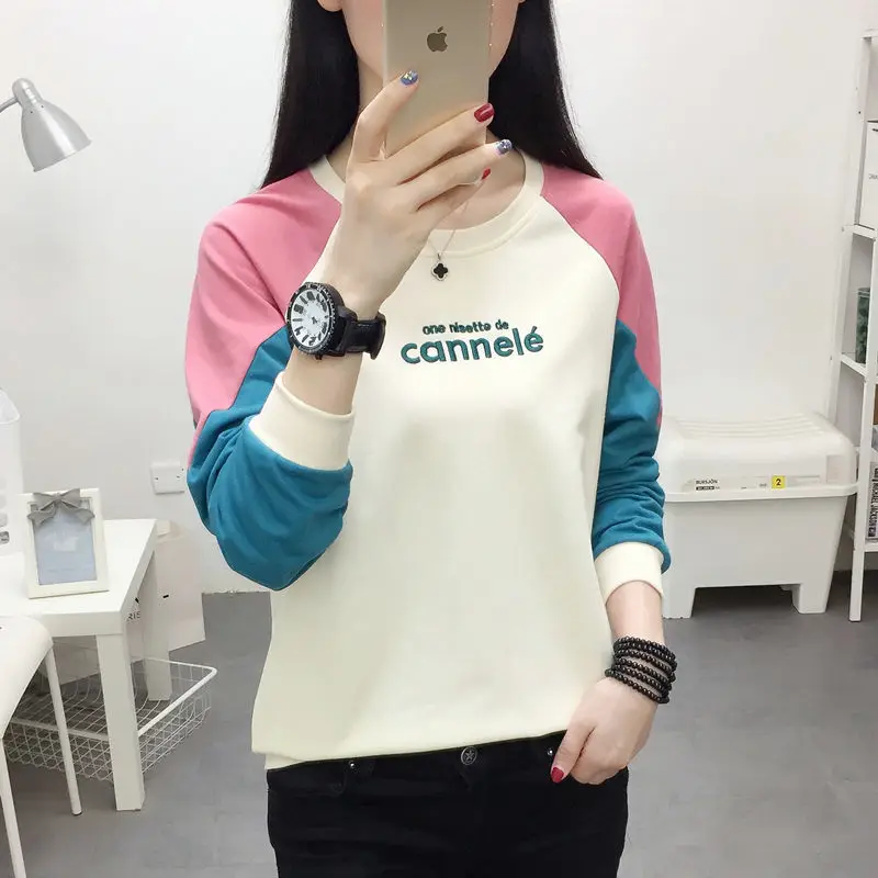 

Autumn Style Long-Sleeved Women's Loose and Plus-sized All-match Bottoming ShirtSolid Color Cotton Autumn Clothing Fashion