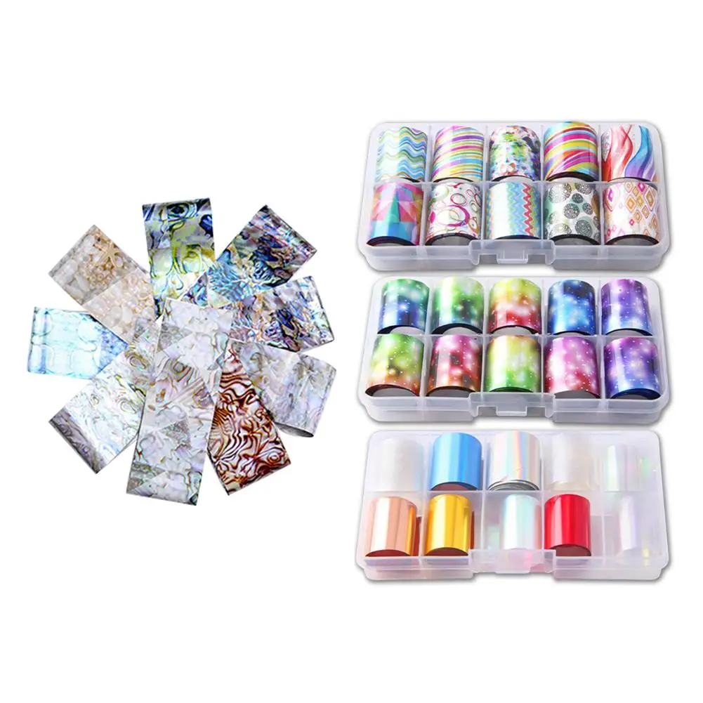 10 рулонов звездное небо Лазерная Фольга для ногтей набор синий прозрачный мрамор