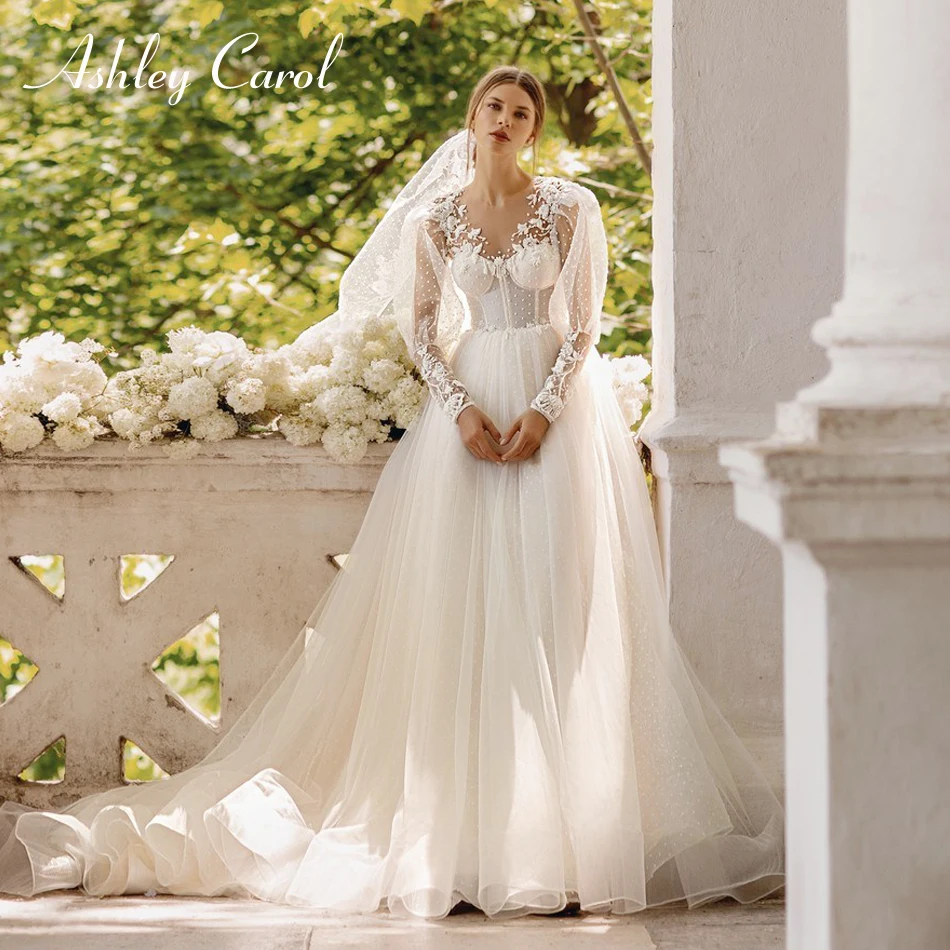 

Ashley Carol A-Line Wedding Dress 2023 Beading Embroidery Sweetheart Puff Long Sleeve Princess Bridal Gown Vestidos De Novia