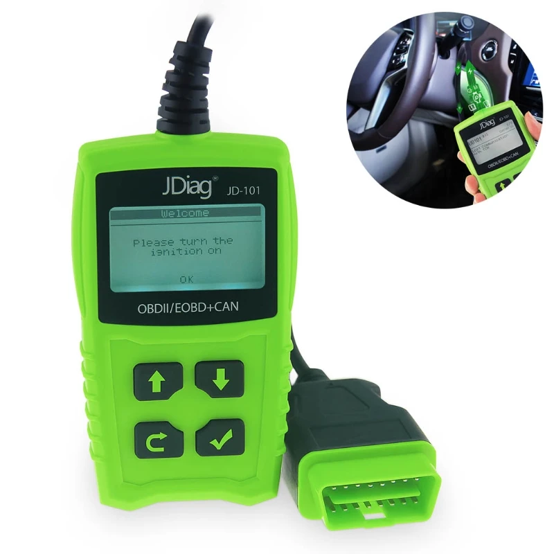 

Считыватель кодов JD101 сканер для диагностики транспорта OBD2, Автомобильный анализатор ошибок двигателя с ЖК-экраном