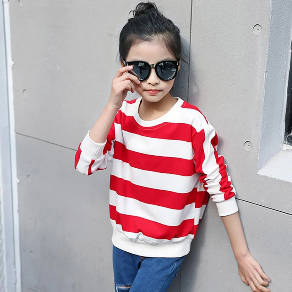 Футболка для девочек футболка в полоску Высококачественная Толстовка детская