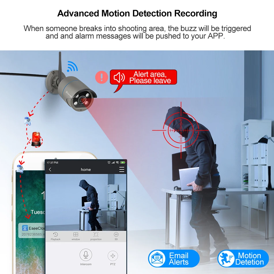 H.265 8CH 1080P Беспроводной NVR Kit видеонаблюдения Системы Аудио Звук 2MP Открытый Wi Fi IP