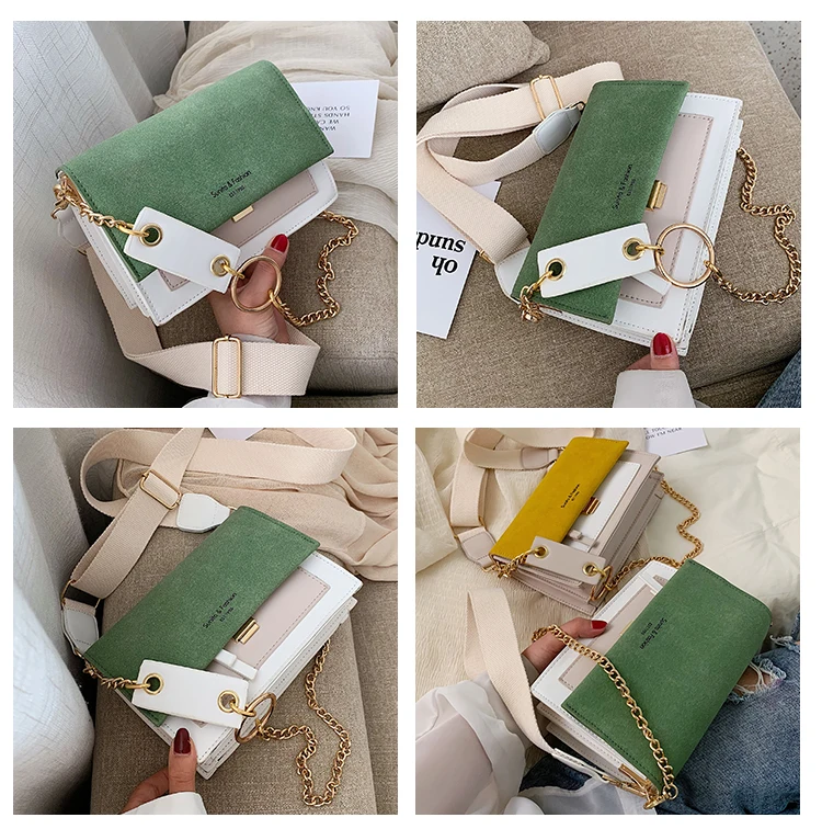 Сумка мессенджер с цепочкой из кожи контрастных цветов для женщин 2020|Сумки