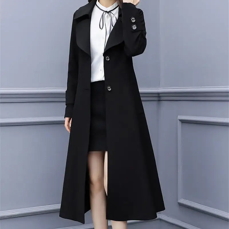 

Women's Long Trench Coat Spring Autumn Long Sleeve Casual Windbreaker Female Black Slim Loose Outerwear Casaco Feminino