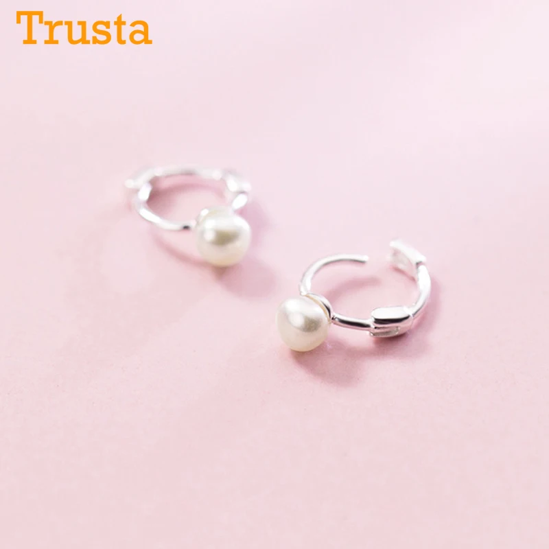 Trusta 925 пробы, серебряные серьги с искусственным жемчугом, геометрические серьги для ушей, клипсы для женщин, девушек, ювелирные изделия для пирсинга DS1177