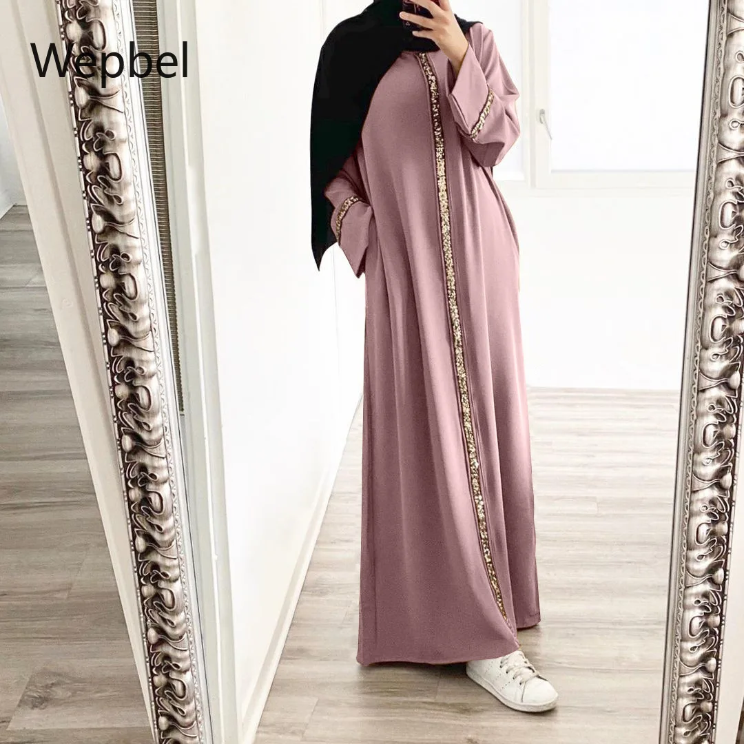 Женское платье с блестками Wepbel, платье Среднего Востока с бисером, женское мусульманское платье с длинным рукавом, турецкий кафтан, платья