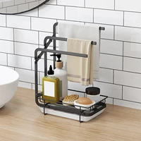 drying rack countertop storage sink organizer sponge brush soap dish holder towel rack with drain pan for kitchen bathroom