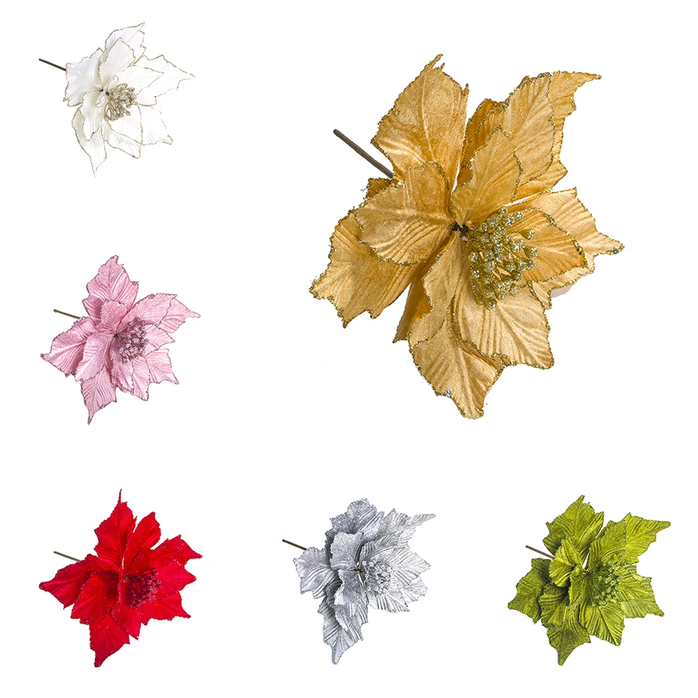 Искусственные цветы в рождественском стиле орнамент Новогодняя елка золотой