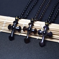 boeycjr black obsidian cross necklacependant fashion jewelry energy natural stone necklace for men or women