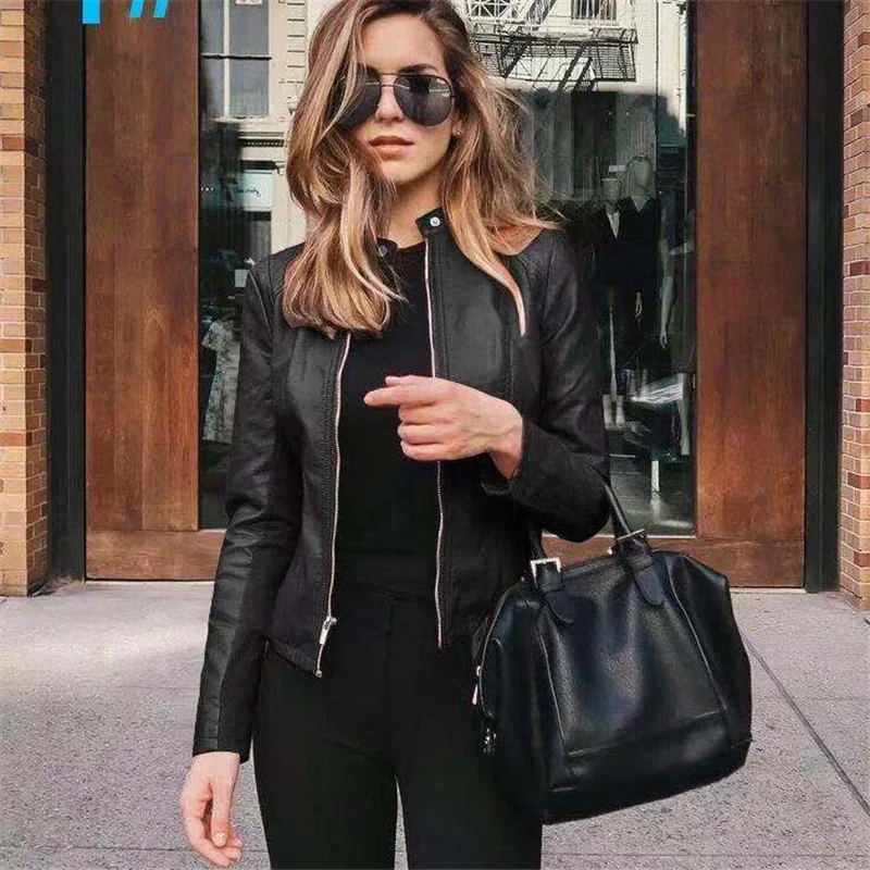 Chaqueta corta de estilo dorado para mujer, traje pequeño de cuero con cuello levantado, para primavera y otoño, 2021