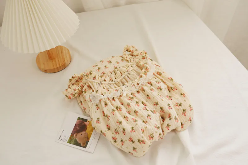 

Summer Pure Cotton Yarn Suspender Shorts Pajamas Suit Pastoral Floral Homewear for Women