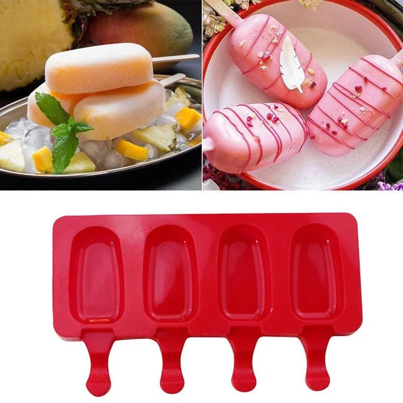 

4-cavity Popsicle Mold DIY High Quality Silicone Mold Ice Non-stick Direct Cream Making Tool Freezing Ice Mold A0Q5