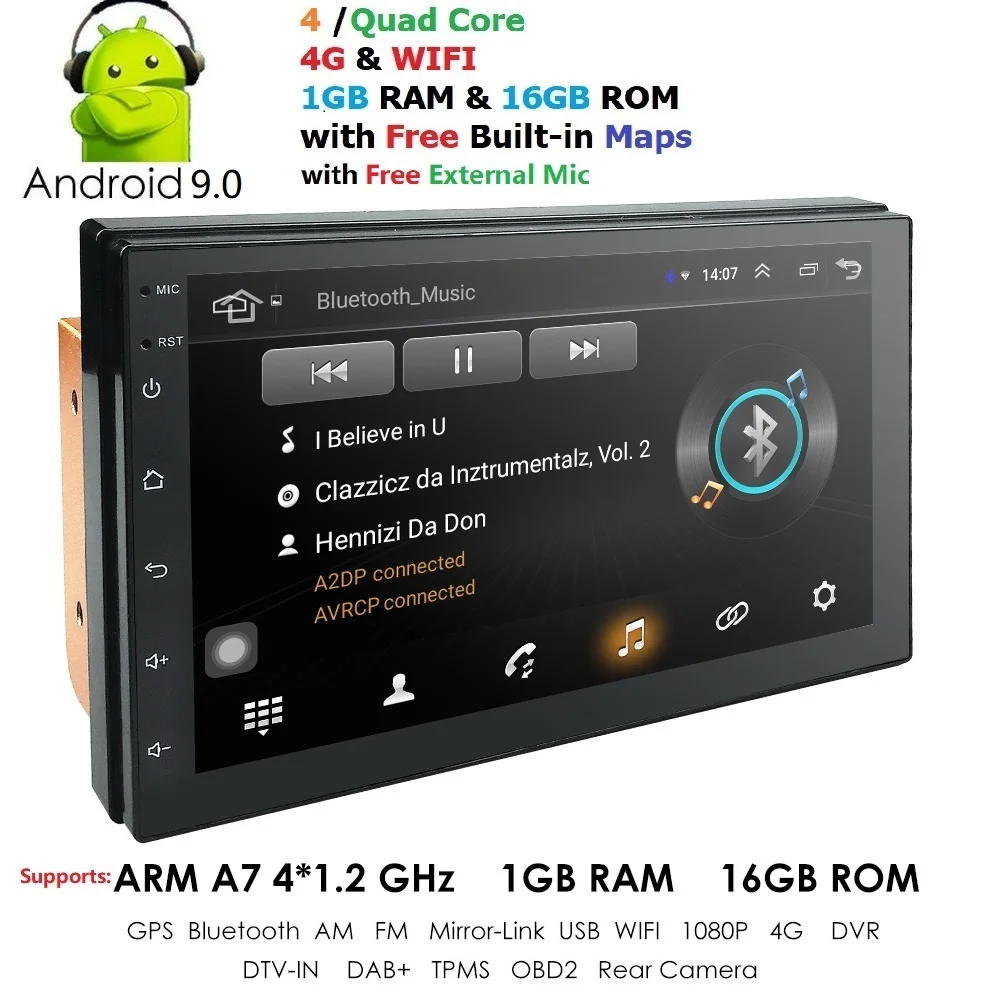 1G ram Android 9,0 авто радио четырехъядерный 7 дюймов 2DIN универсальный автомобильный без dvd-плеера gps стерео аудио головное устройство поддержка DAB DVR OBD BT