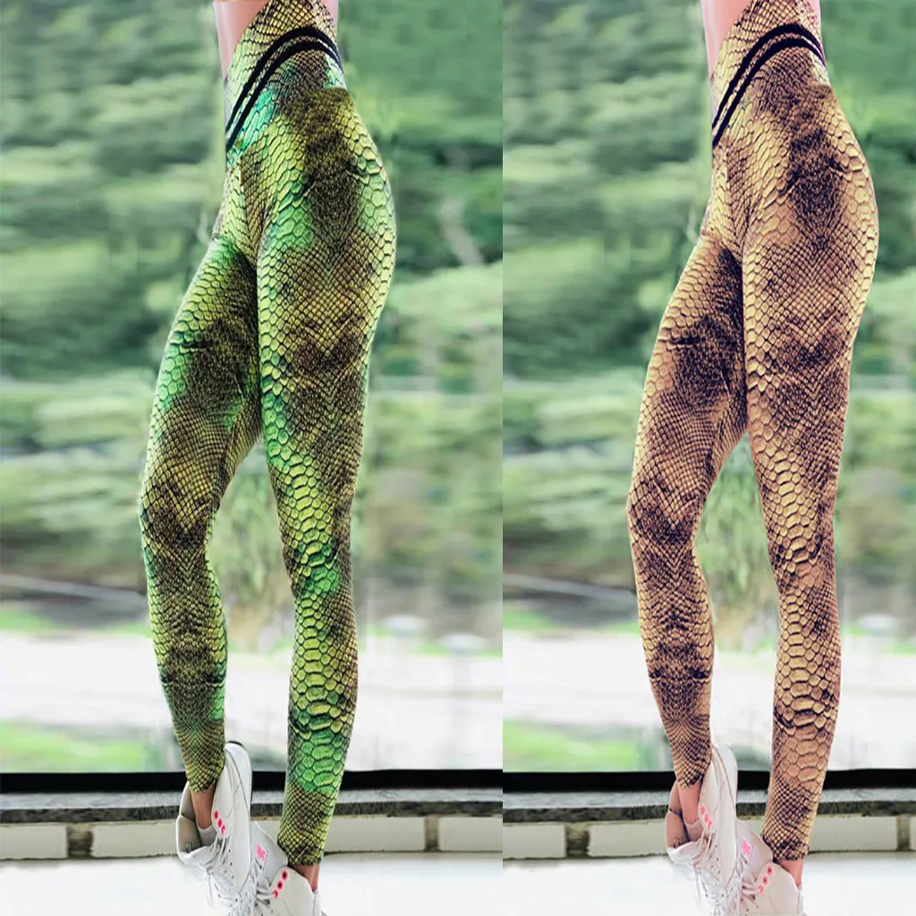 Женская одежда для бега со змеиным принтом спортивные Леггинсы занятий йогой и