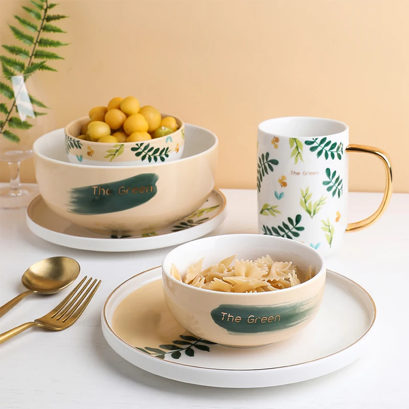 Скандинавский креативный керамический обеденный набор с листьями круглые