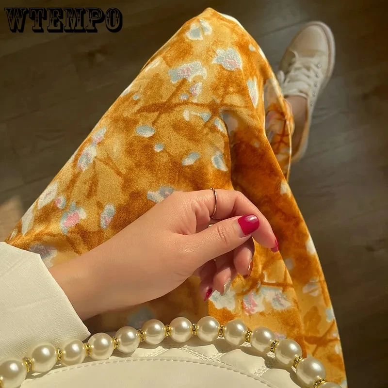 

Vintage Painting Floral Skirts Women Summer High Waist Korean Harajuku Long Skirt Chiffon Girl Loose Casual Faldas Jupe Femme