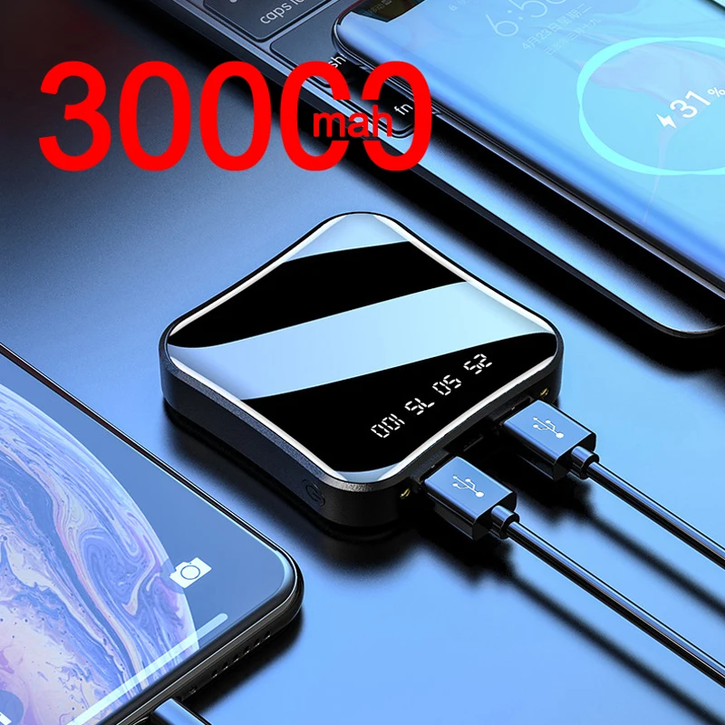 Внешний мини аккумулятор на 30000 мАч портативный внешний с цифровым дисплеем весь