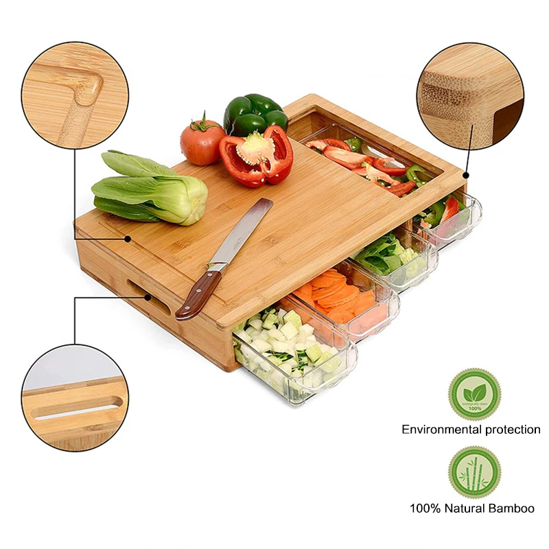 Многофункциональный Натуральные Бамбуковые разделочные доски с 4 ящиками