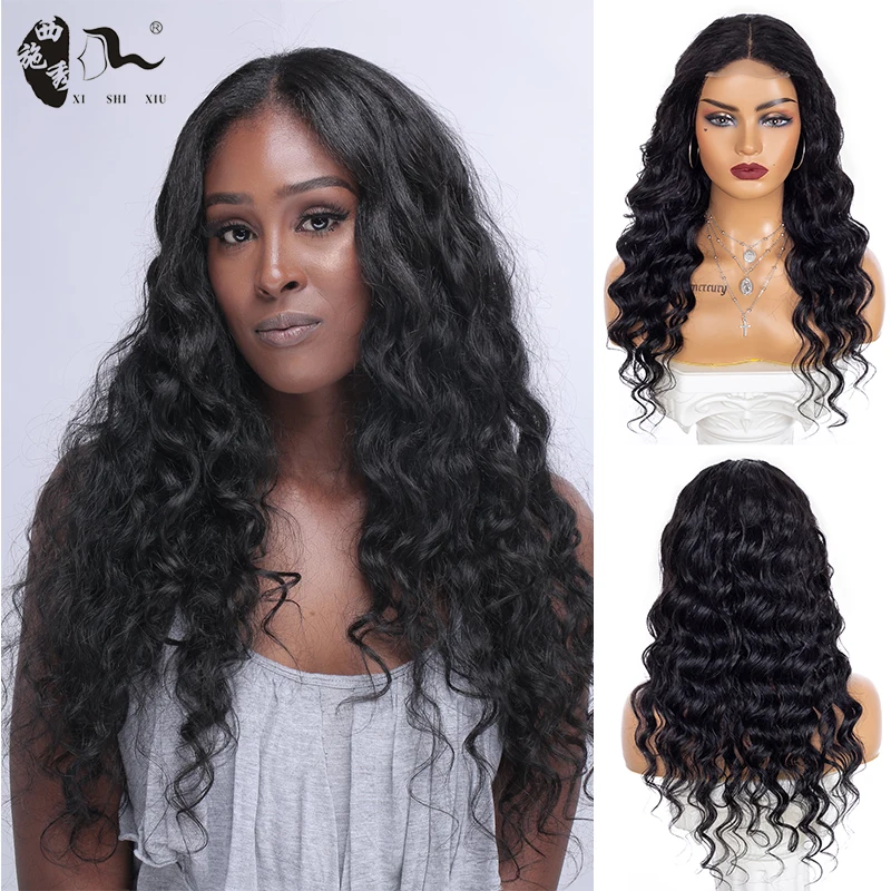 

XISHIXIU Loose Wave Closure Wig Human Hair Blend Lace Frontal Wigs 150 Lace Front Wig Pre Plucked Wigs 4x4 U-Type Front Lace Wig