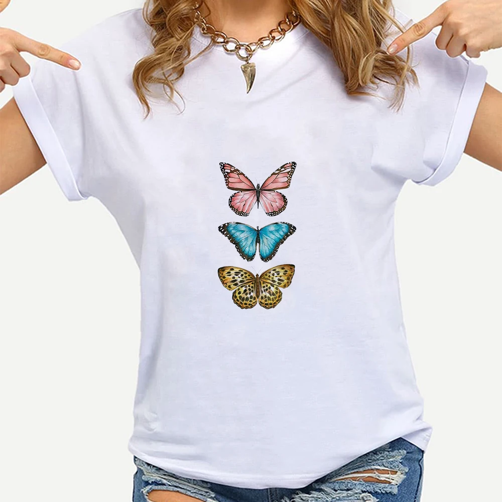 

Artsy Fashion Spain T Shirt Women's Clothing Well Being Butterfly Printed Shirts Casual Ulzzang Family Look Short Sleeve Elegant