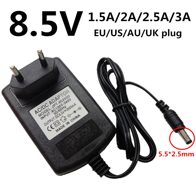 AU вилка европейского и американского DC5.5mm AC 110-240V DC 8,5 V 1.5A 2A 2.5A 3A адаптер 8,5 вольт 5,5 мм* 2,1/2,5 мм AC/DC преобразователь питания