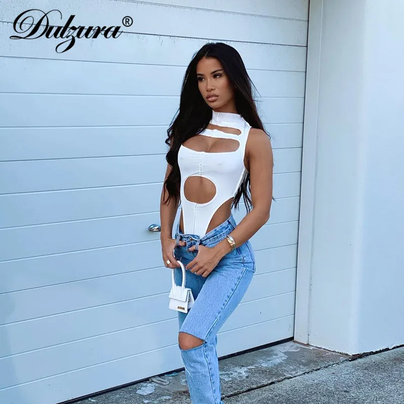 

Dulzura 2021 Summer Women Hollow Out Patchwork Sleeveless Thong Bodysuit Bodycon Sexy Streetwear Casual Club 2021 Summer Body