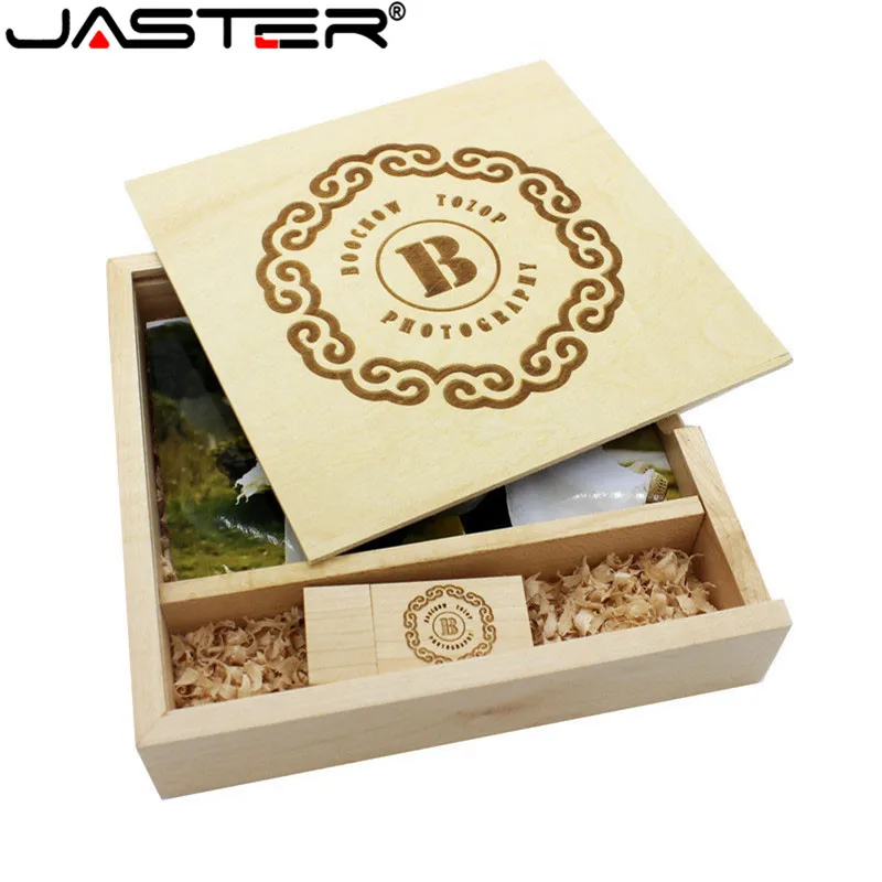 JASTER (1 шт. бесплатный логотип) уникальный фотоальбом из орехового дерева USB +