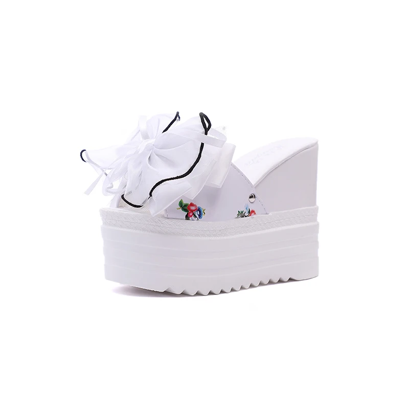 

House Slippers Platform Female Shoes Slides On A Wedge Women Heels Jelly Flip Flops Fashion Butterfly-Knot 2021 High Glitter Lux