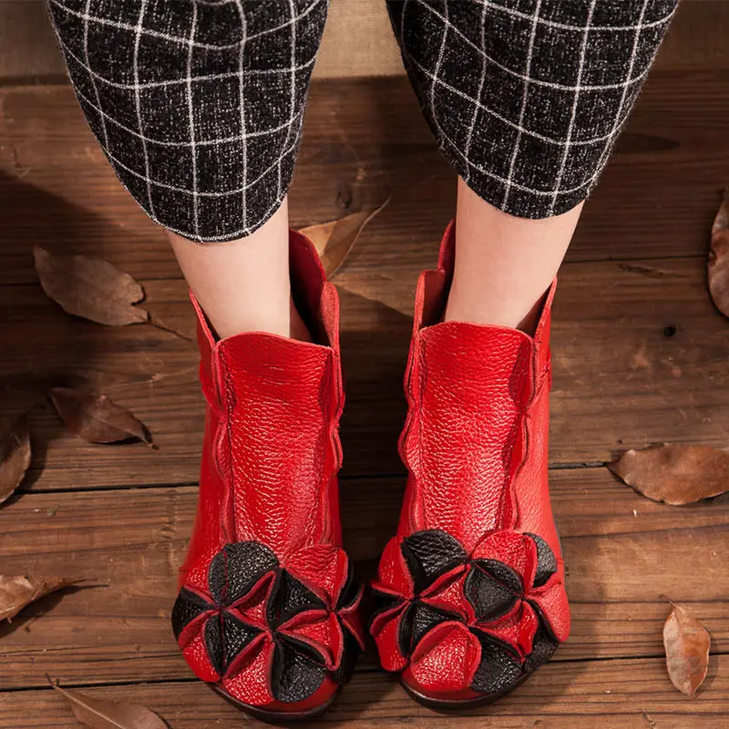 Ботинки женские из натуральной кожи на толстой подошве в стиле ретро|Женские