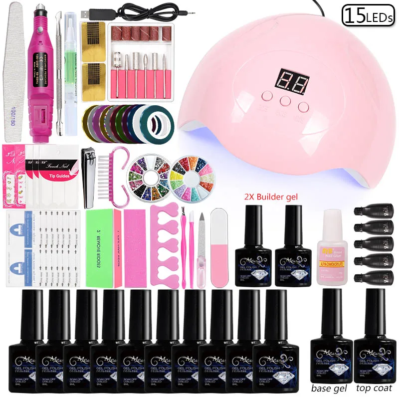 45w gel set Машинка для все набор для маникюра кисти для маникюра маникюр маникюрный гель лак набор для наращивания ногтей ногтевой сервис лак для ногтей наборы поли геля сушка для ногтей гель лак set - Цвет: 45w gel set