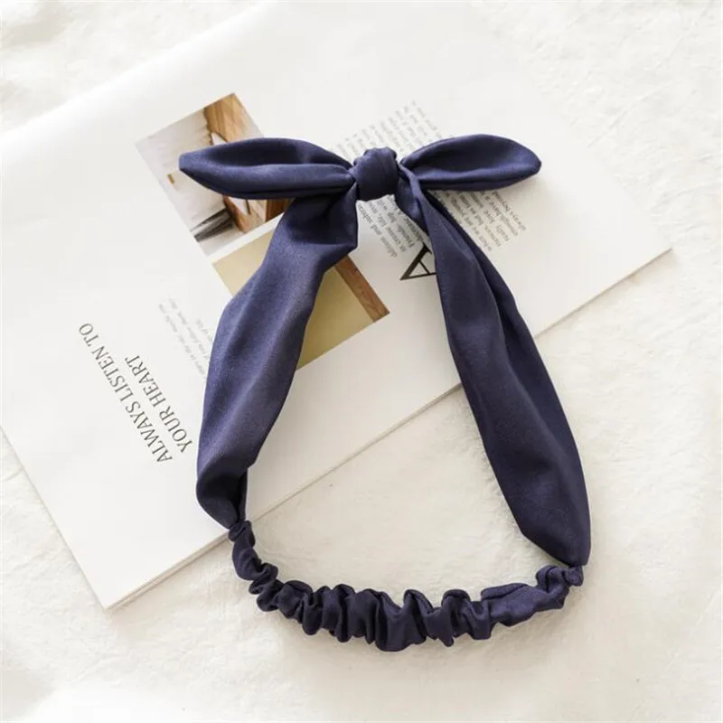 navy blue Новейшие зимние стильные повязки для волос с заячьими ушками винтажные чалма с бантиком женские повязки для волос модные аксессуары для волос - Цвет: navy blue
