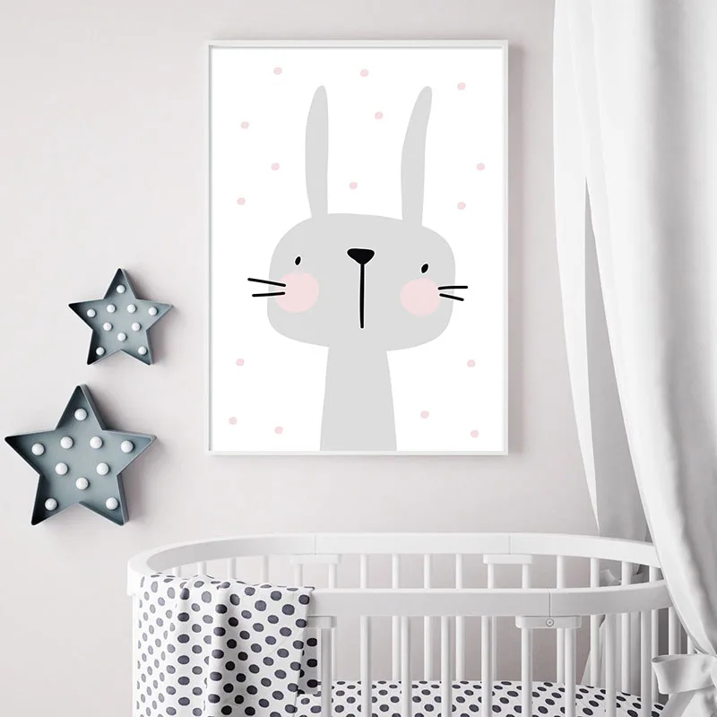 

Baby Nursery Wall Art Canvas Poster Rabbit Crown Print Cartoon Painting Decorative Picture Nordic Kid Child Bedroom Decoration