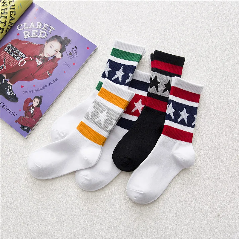 Корейский стиль женские носки Харадзюку в полоску с рисунком медведя из мультика