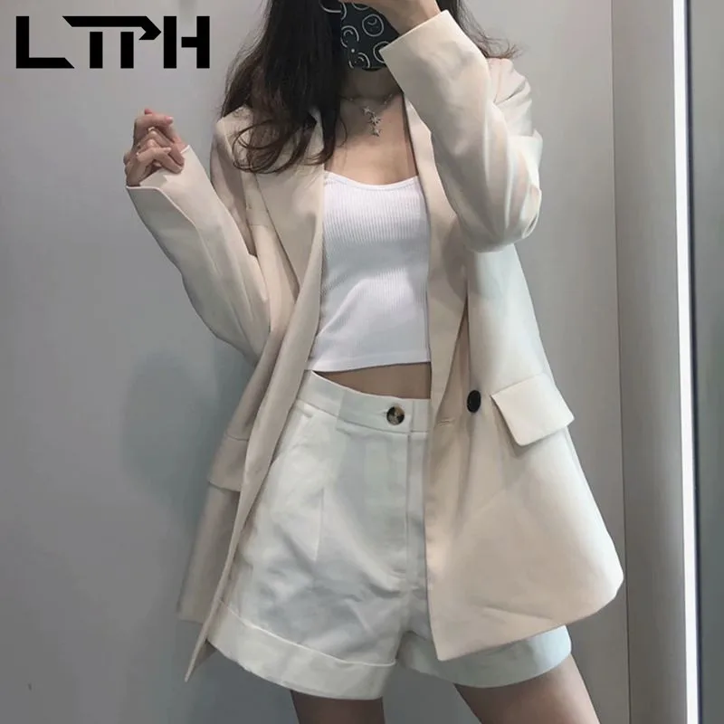 LTPH-Chaqueta informal minimalista para mujer, Blazer holgado con doble botonadura y manga larga, color sólido, primavera 2021