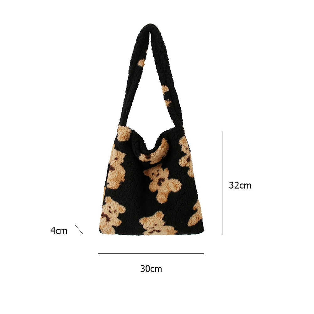 

Fashion Plush Underarm Bags Women Cartoon Bear Print Ladies Handbags Portable Large Capacity Shoulder Top-handle Female Totes