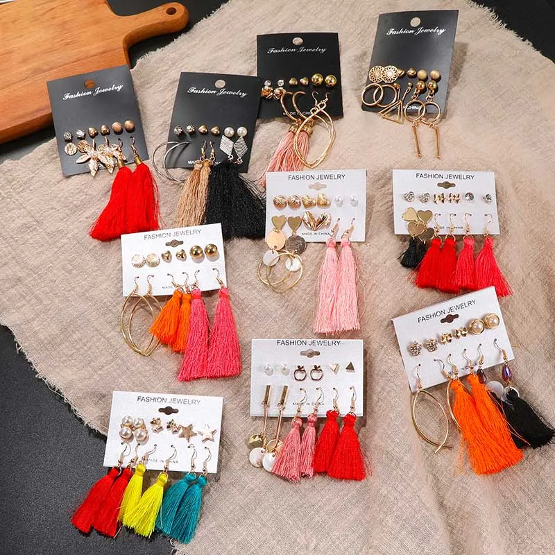 

Fashion Earrings Set For Women 2019 Cotton Acrylic Ethnic Bohemian Cubic Zirconia Korean Stud Earrings Jewelry Gift