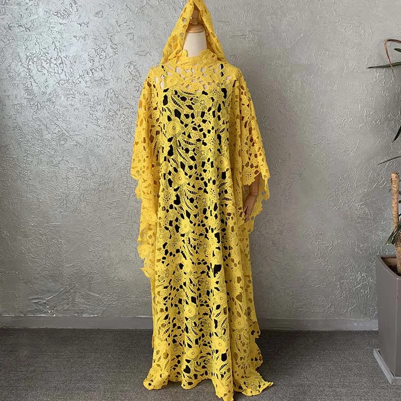 

HOUSEOFSD New African Fashion Women's Guipure Cord Lace Abaya Dresses Plus Size Muslim Women Hijab Dress + Inside The Skirt