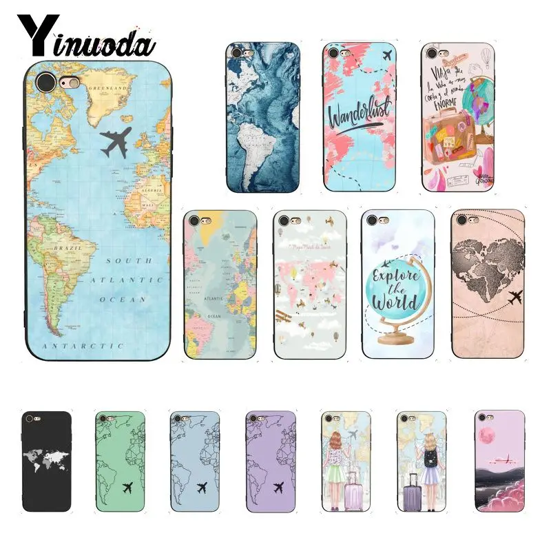 Yinuoda карта мира самолет путешествия чехол для телефона iPhone X XS MAX 6 6S 7 7plus 8 8Plus 5 5S XR 11