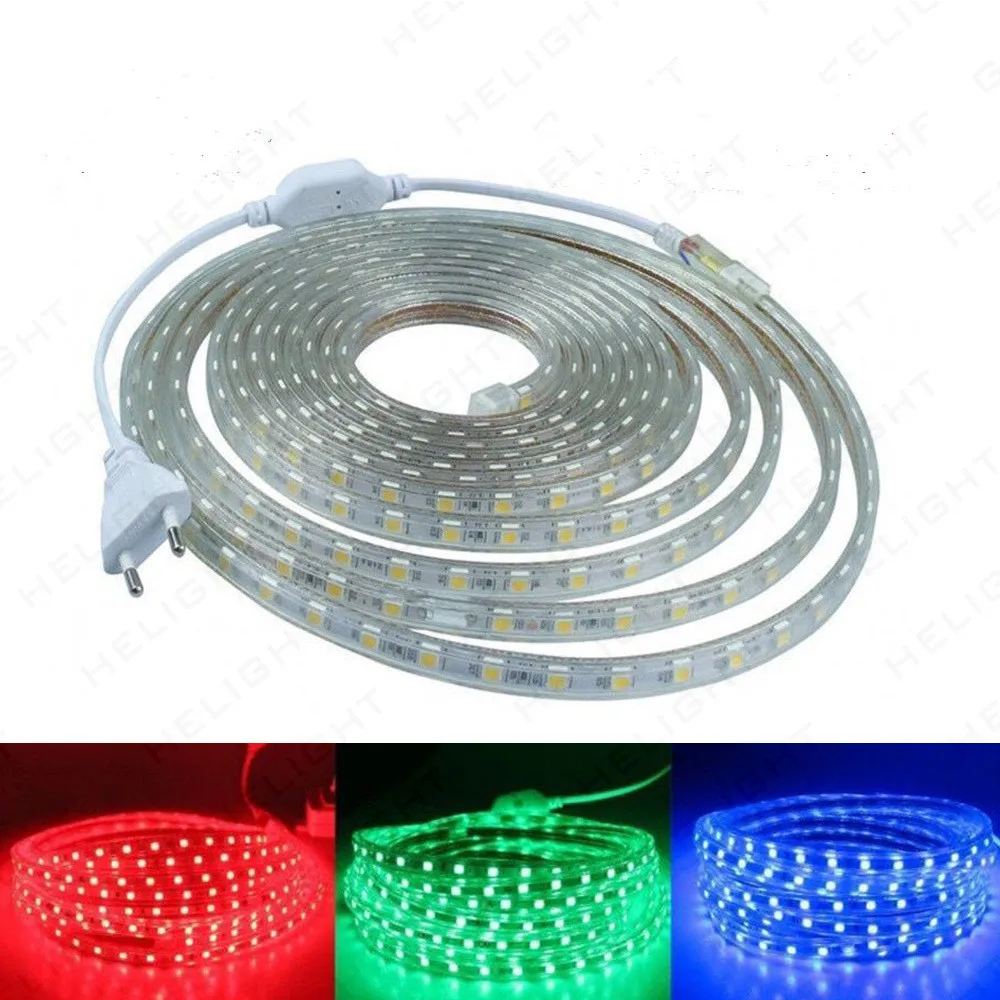 RGB Светодиодная лента 220 В SMD 5050 RGB лента наружный водонепроницаемый гибкий неоновый светильник 2835 лампа для внутреннего декора светильник s tiras - Испускаемый цвет: RGB