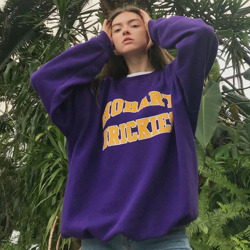 

B-TOTO American Retro Dark Purple Letters Hoodless Sweater Women Tide Ins Loose Lazy Style 2021 Fashion