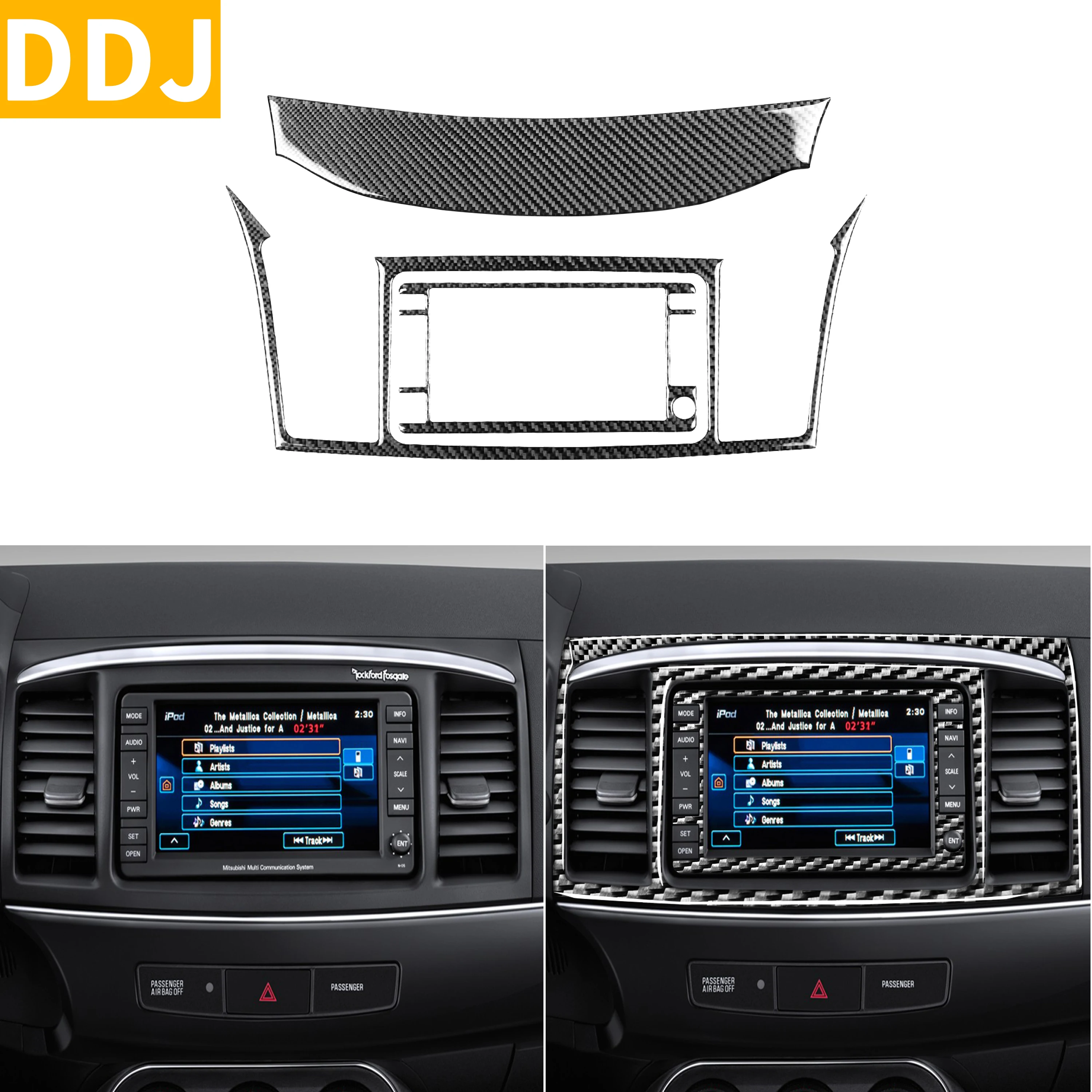 

For Mitsubishi Lancer GTS ES DE 2008-2015 Carbon Fiber Navigation Panel Sticker Center Air Vent Frame Trim Strip Car Accessories